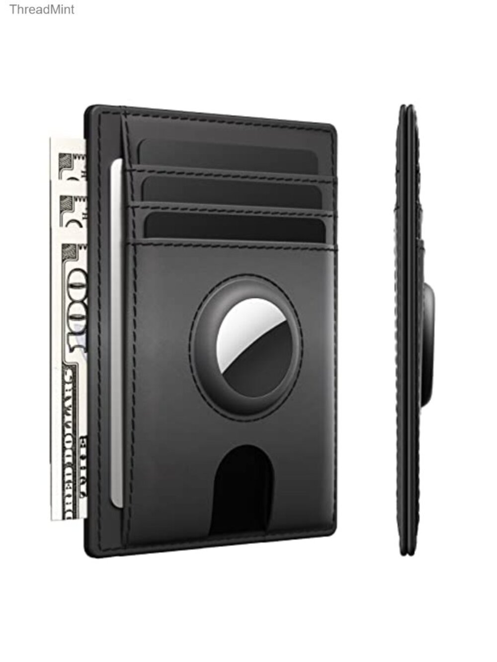 Slim Minimalist Full Grain Leather Wallet with Airtag Holder RFID Blocking